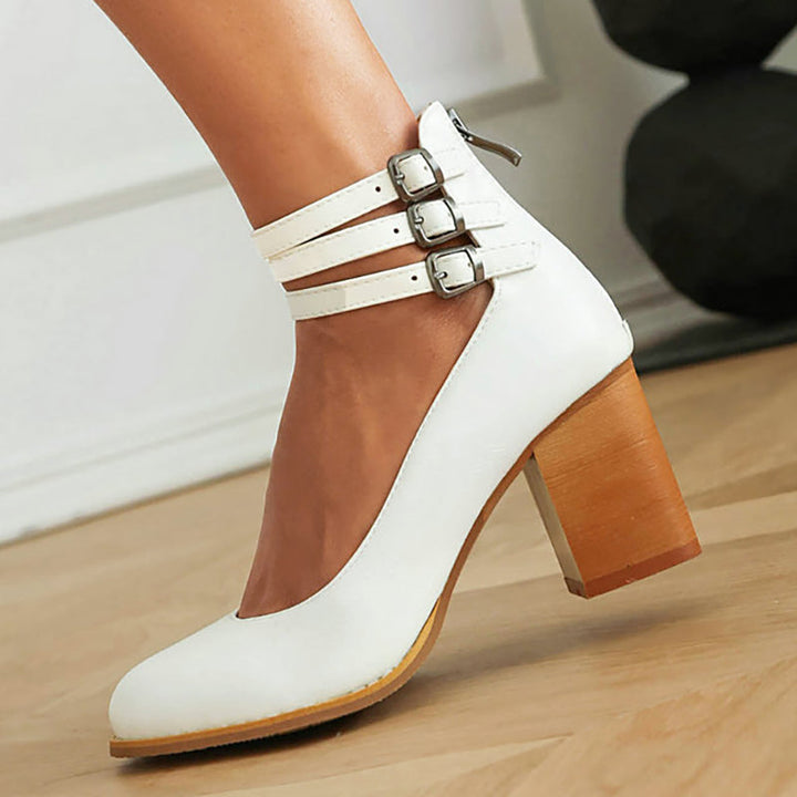 Casilda | Smooth heels with Ankle Strap and Thick Heel