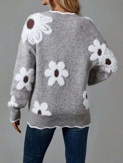 MILA | ELEGANT V-NECK FLORAL SWEATER