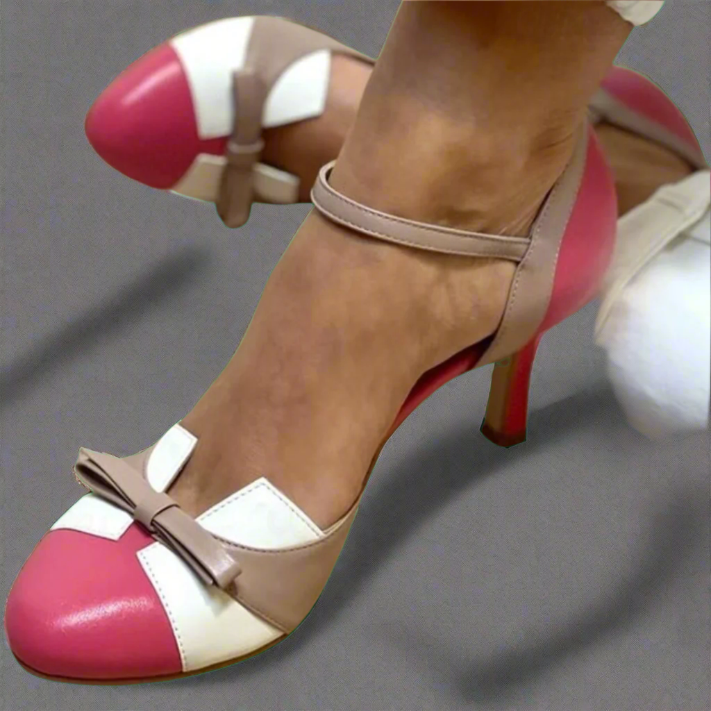 Bellarosa | Colorful heels with bow and strap, round toe