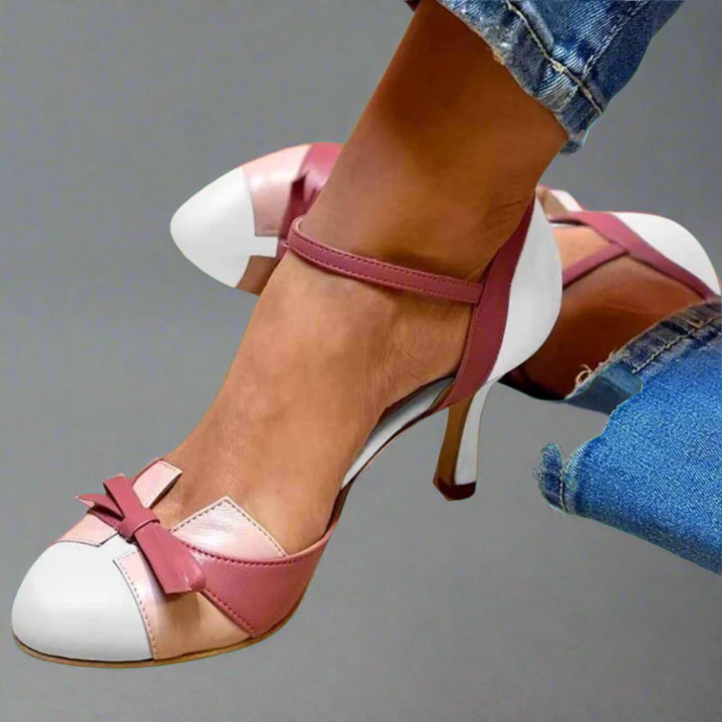 Bellarosa | Colorful heels with bow and strap, round toe