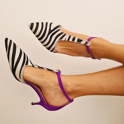 Savana™ | Zebra-Print Stiletto Heels with Purple Heel and Back Strap