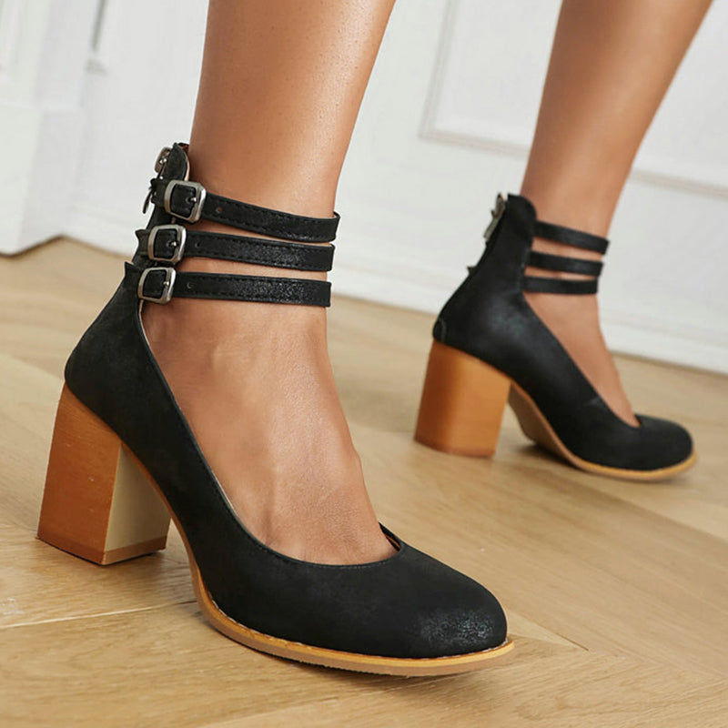 Casilda | Smooth heels with Ankle Strap and Thick Heel