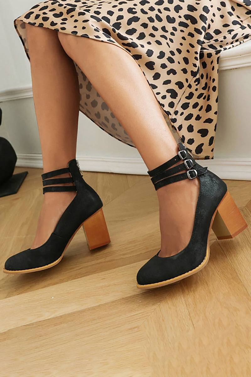 Casilda | Smooth heels with Ankle Strap and Thick Heel