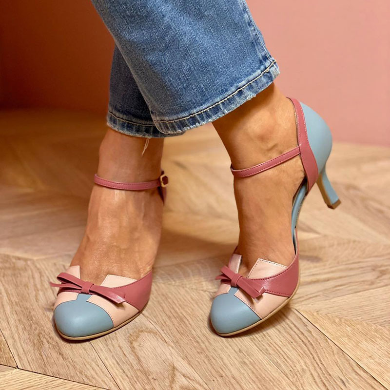 Bellarosa | Colorful heels with bow and strap, round toe