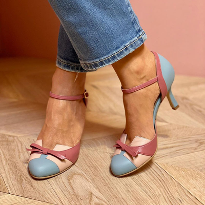 Bellarosa | Colorful heels with bow and strap, round toe