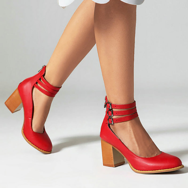 Casilda | Smooth heels with Ankle Strap and Thick Heel