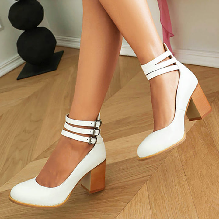 Casilda | Smooth heels with Ankle Strap and Thick Heel