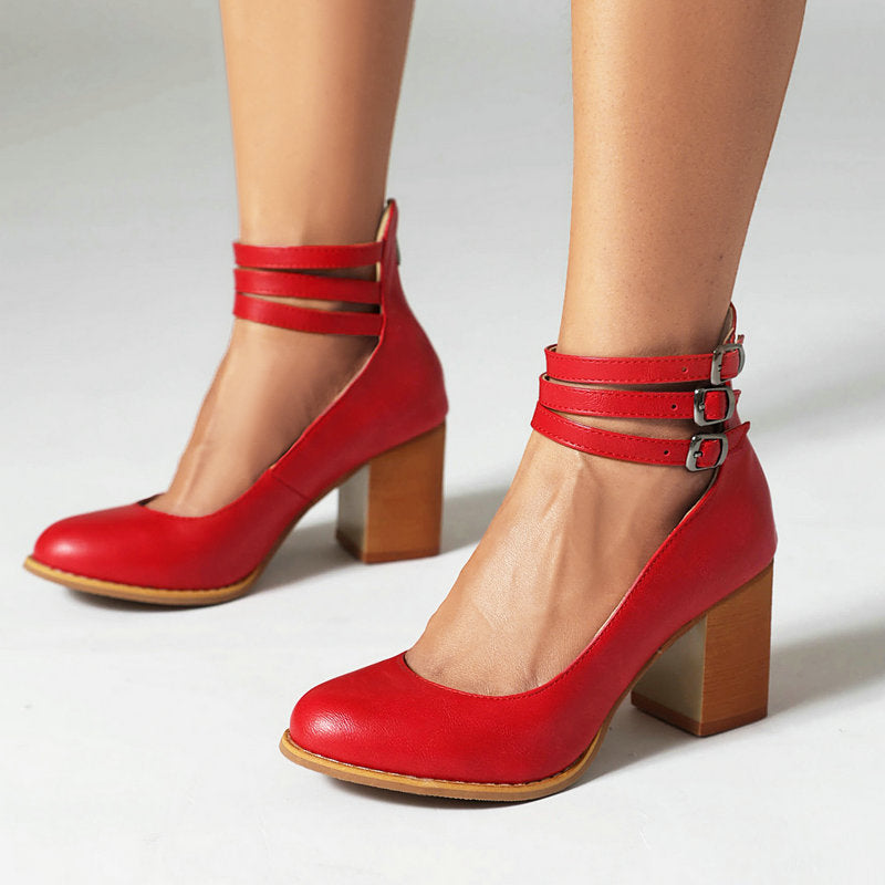 Casilda | Smooth heels with Ankle Strap and Thick Heel