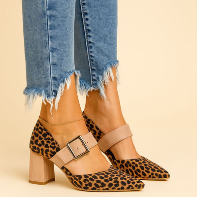 Selveta | Leopard Suede Sandals with Stable Heel