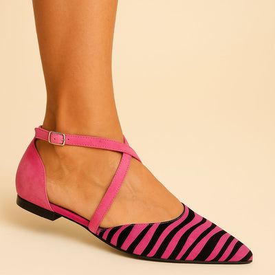 Zarella | Flat zebra-print sandals with crisscross ankle straps