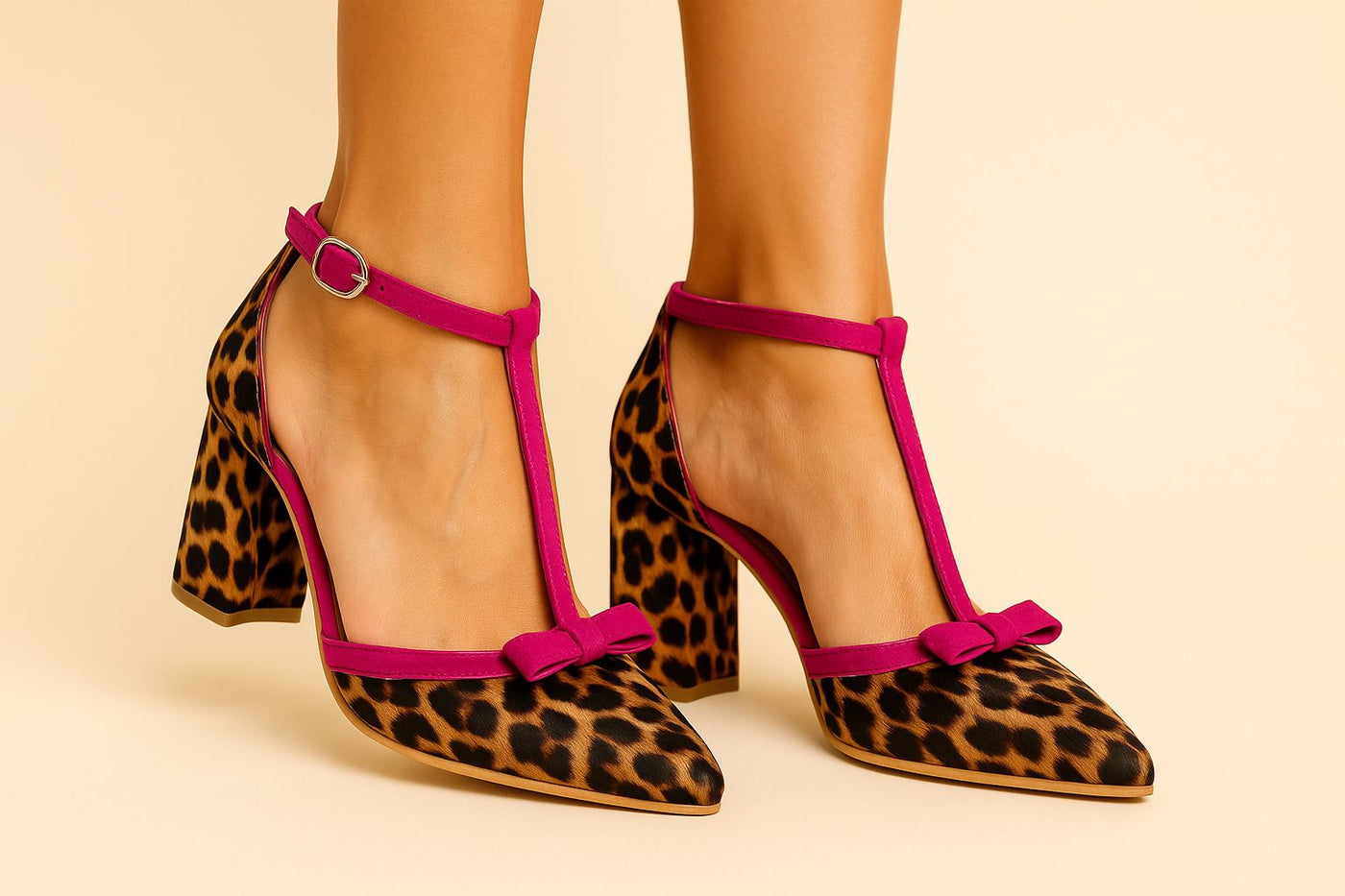 Leontina | Green Leopard Print Heels with Colorful Accent