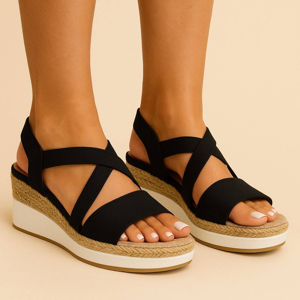 Clara - Black platform sandals with crisscrossing straps