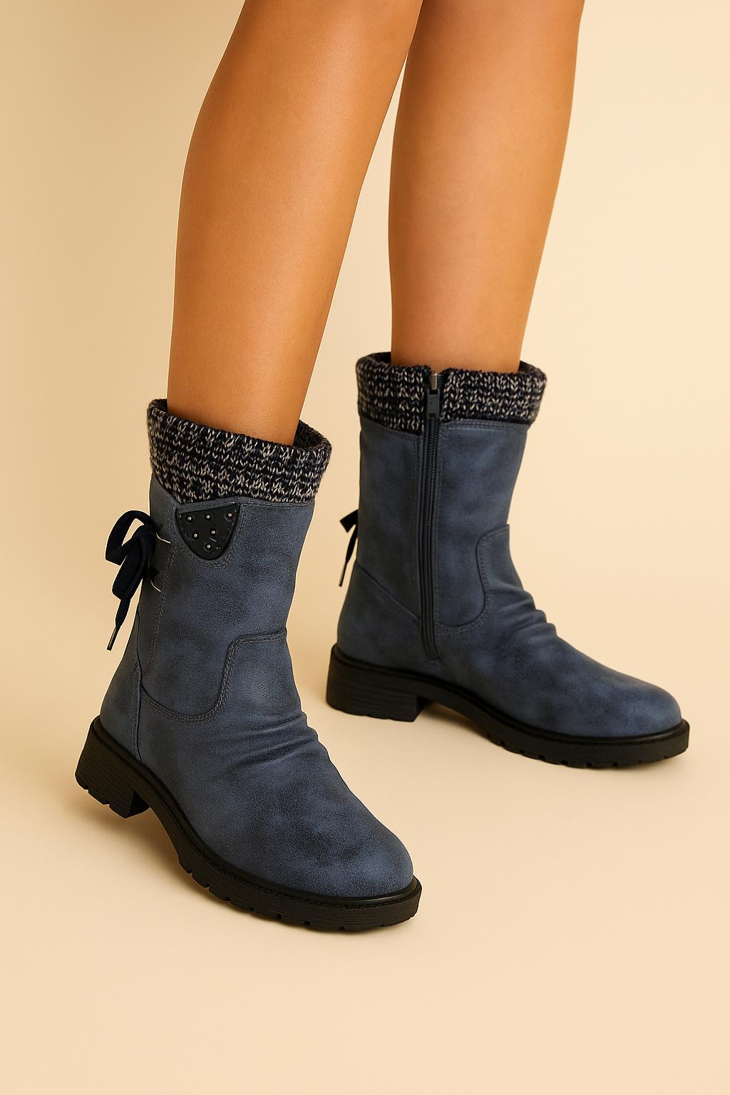 Svea - Retro Thick Heel Leather Winter Boots