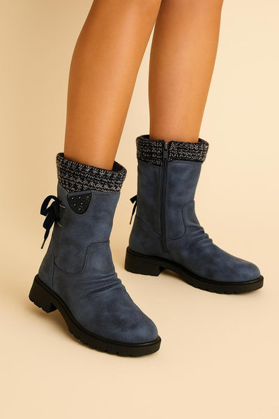 Svea - Retro Thick Heel Leather Winter Boots