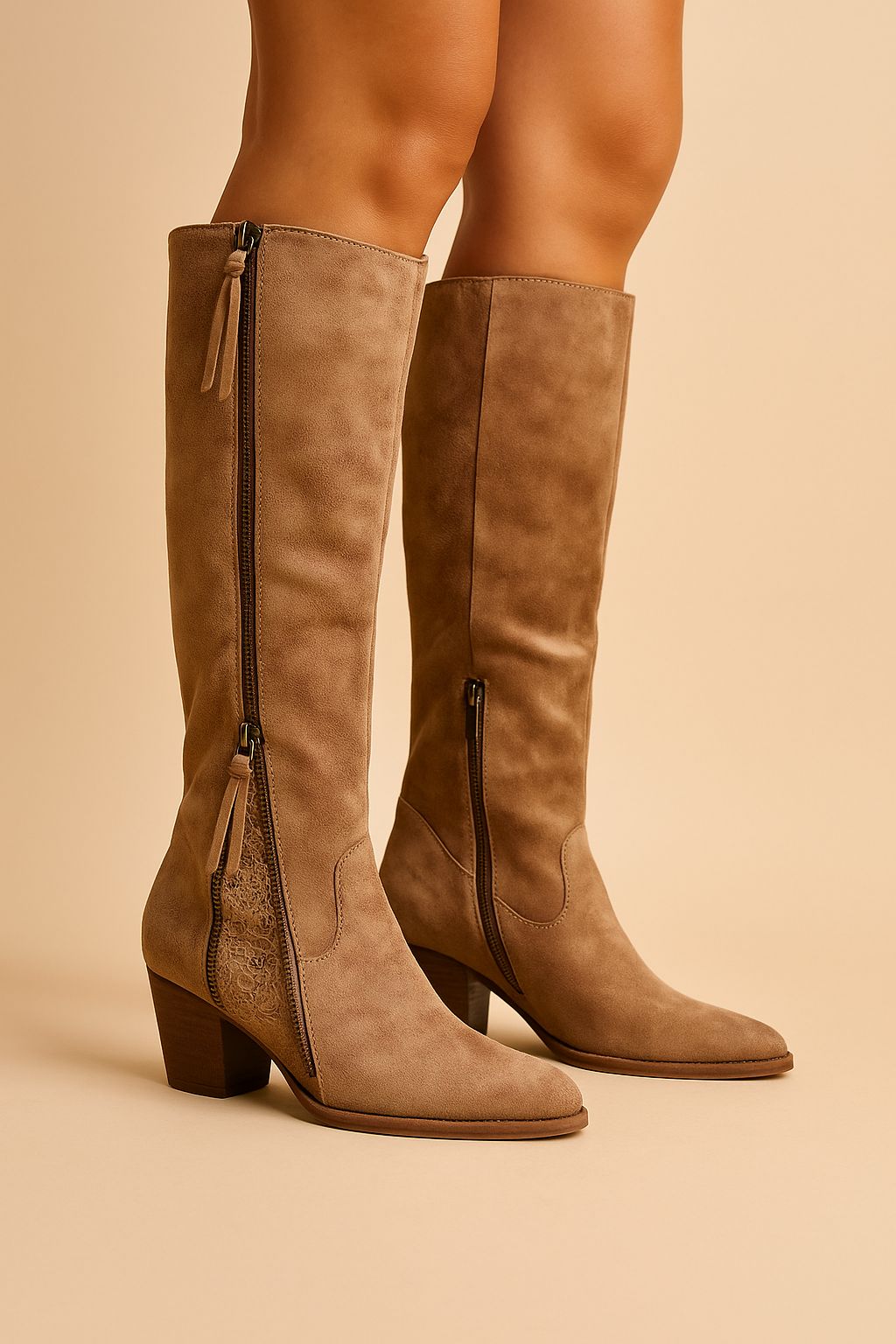 Celeste | Women’s Winter Cowgirl Boots with Lace Detail & Winter Lining