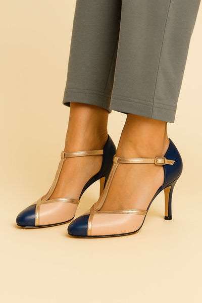 Alessia™ | Colorful T-strap low heels with round toe