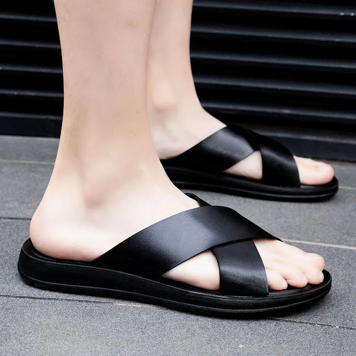 Lisa Leather Slide Sandals