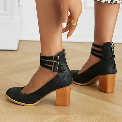 Casilda | Smooth heels with Ankle Strap and Thick Heel
