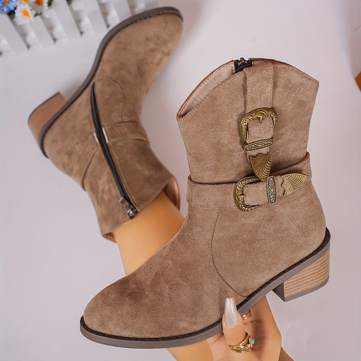 Solène | Women’s Winter Cowgirl Boots with Warm Lining and Heel