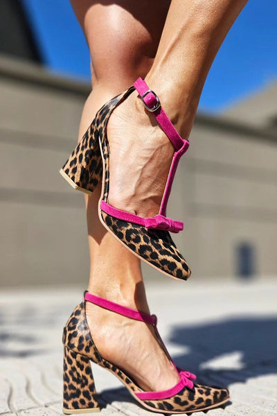 Leontina | Green Leopard Print Heels with Colorful Accent