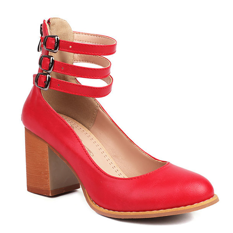 Casilda | Smooth heels with Ankle Strap and Thick Heel