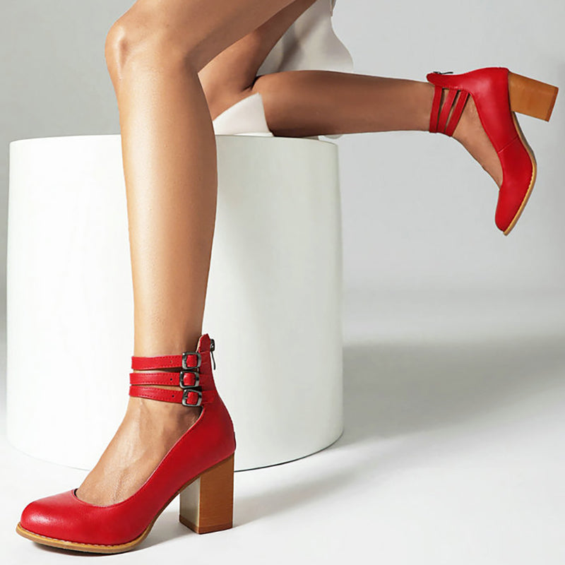 Casilda | Smooth heels with Ankle Strap and Thick Heel