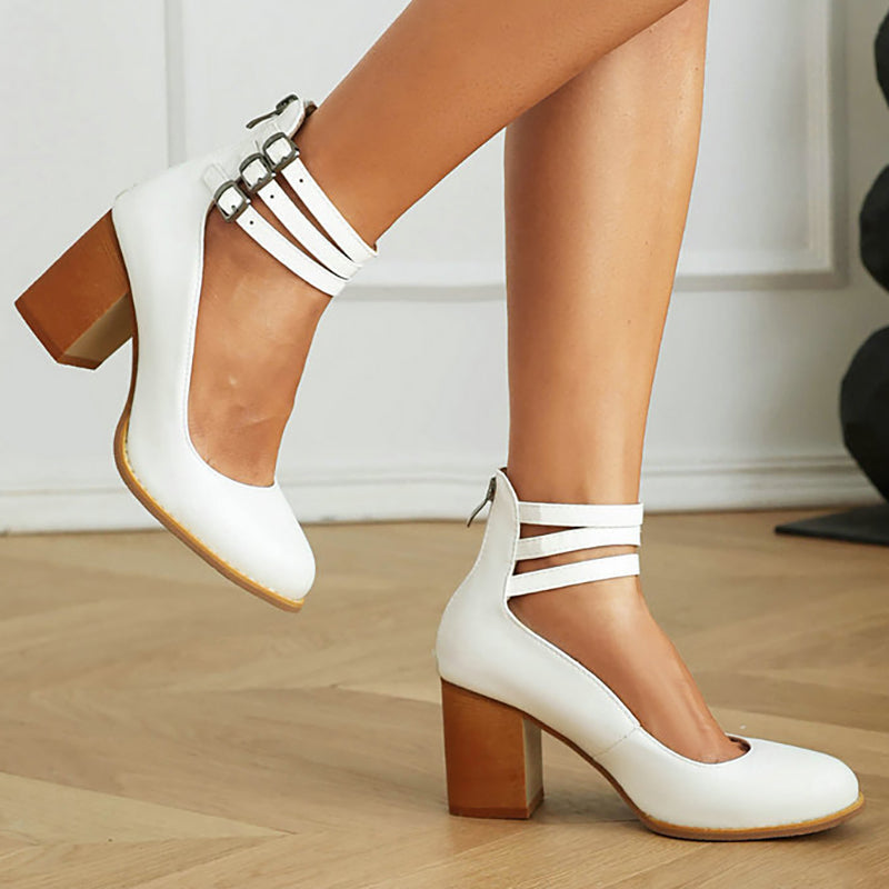 Casilda | Smooth heels with Ankle Strap and Thick Heel