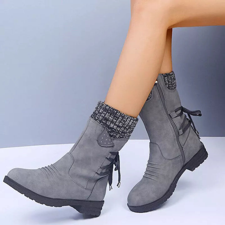 Svea - Retro Thick Heel Leather Winter Boots