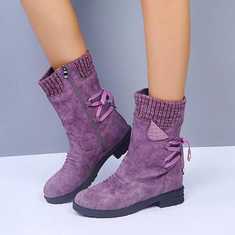 Svea - Retro Thick Heel Leather Winter Boots