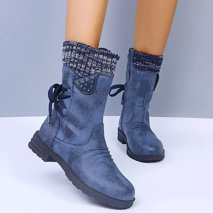 Svea - Retro Thick Heel Leather Winter Boots