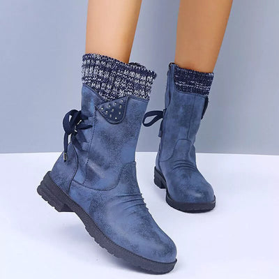 Svea - Retro Thick Heel Leather Winter Boots